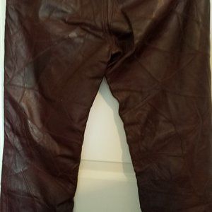 Genuine Brown Leather Patchwork Jeans.